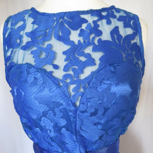 Royal Blue Lace Belted High Low Dress - Picture 4 of 11